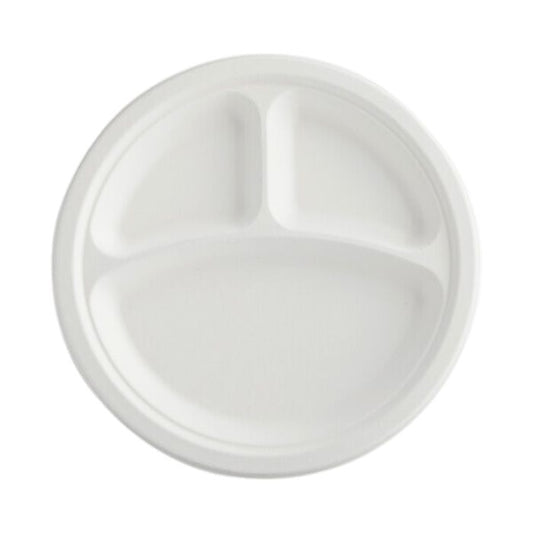 Biodegradable Sugarcane Pulp Compartment Plates (25pcs)