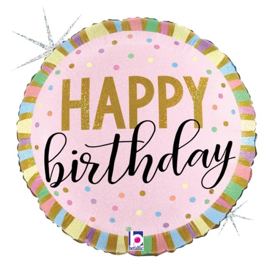 18 Inch Pastel Birthday Stripes Round Foil Balloon B26367
