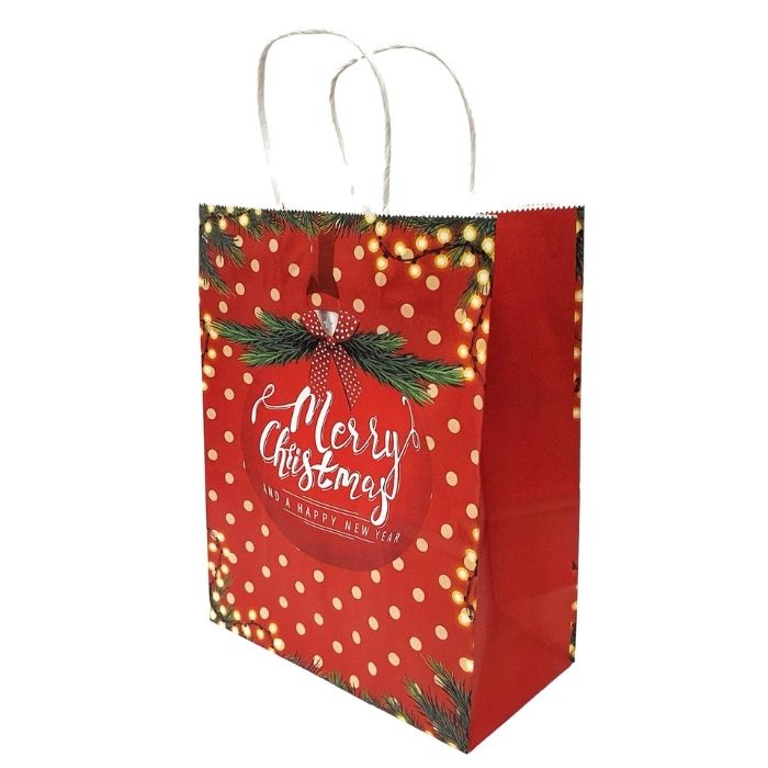 Red Christmas themed kraft paper bag
