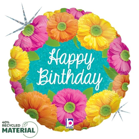 18 Inch Bright Birthday Blooms Round Foil Balloon B36316