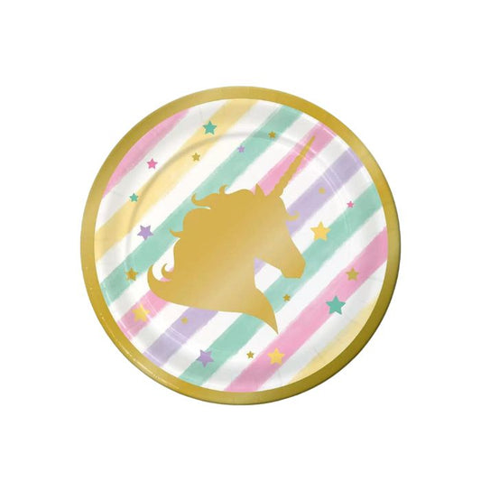 Shiny Unicorn Stripes Paper Plate