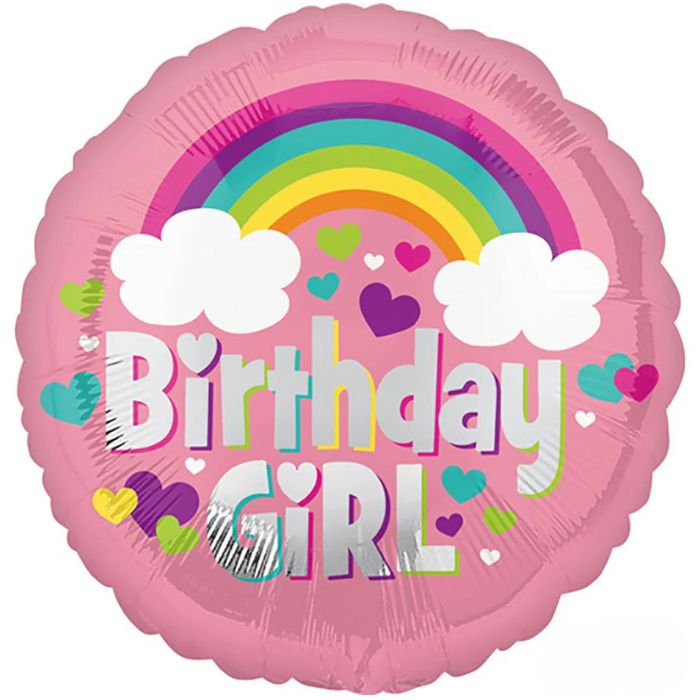 18 Inch Rainbow Birthday Girl Round Foil Balloon A35571
