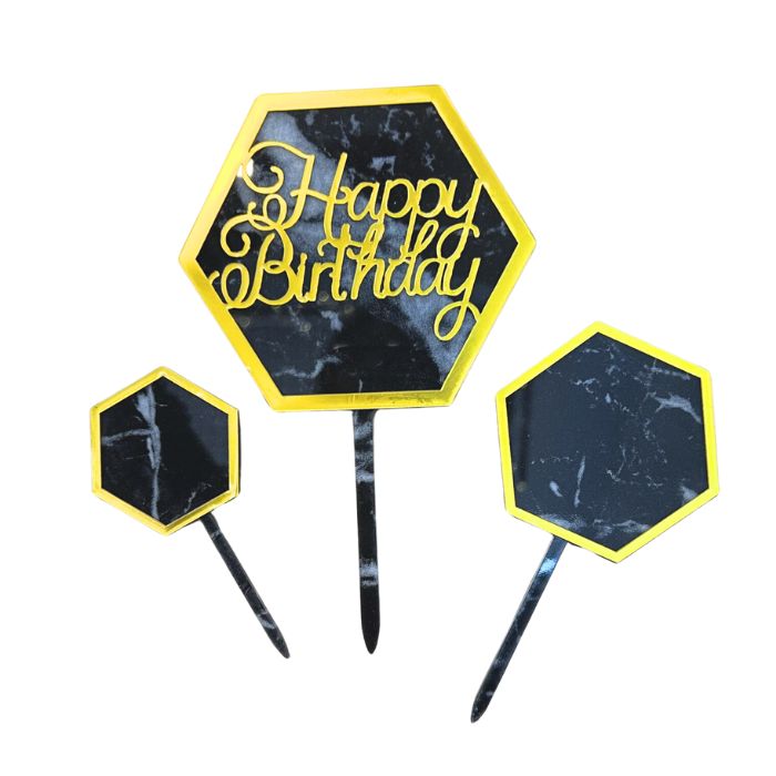 Happy Birthday Marble Acrylic Cake Topper Set
