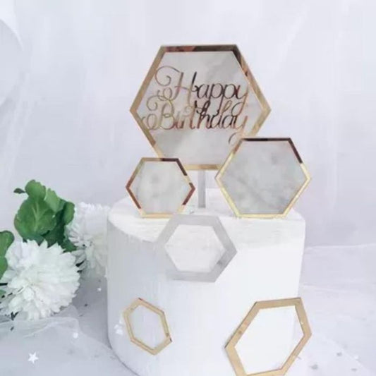 Happy Birthday Marble Acrylic Cake Topper Set