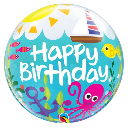 22 Inch Happy Birthday Maritime Nautical Bubbles Balloon Q15731