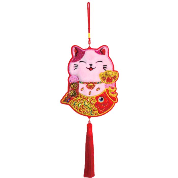 CNY 17x40cm Embroidery Fortune Cat Koi (Left) HX327-21