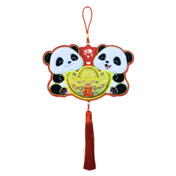 CNY 23x15cm Embroidery Twin Panda Ingot HX657-05