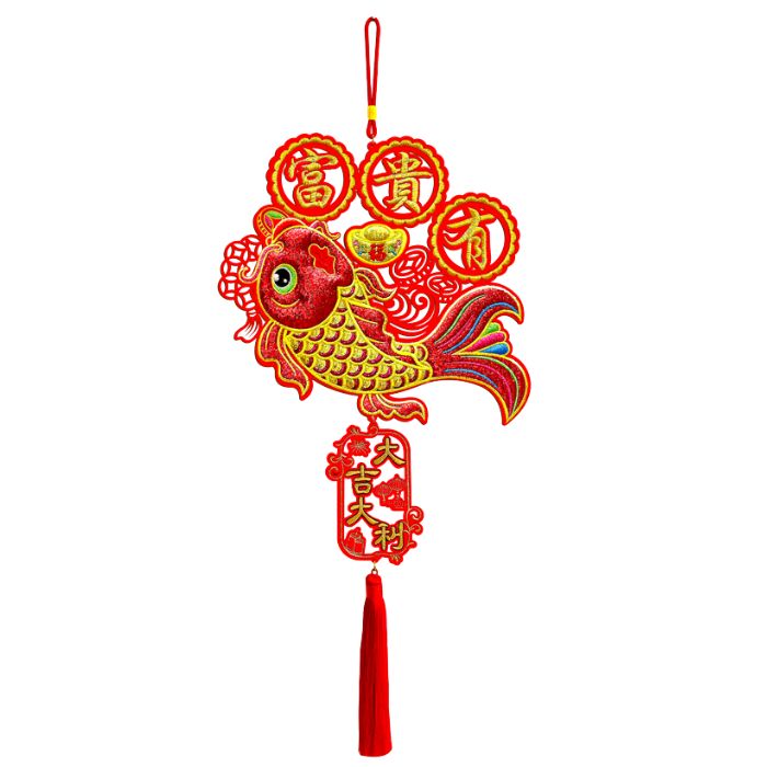 CNY 33x75cm Embroidery Koi Hanging Decoration HX019