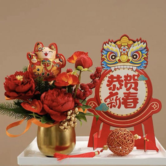 CNY Twin Lion Dance Drum Tabletop Decoration XN2024