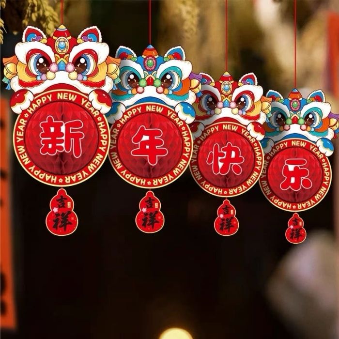 CNY 4pc Hanging Honeycomb Lion Dance (XNKL) XNFW-01