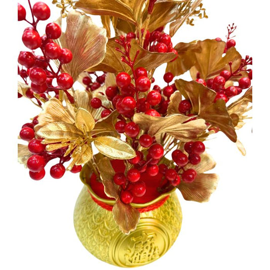 CNY 50cm Berries and Gold Plants Money Bag Pot Set (245-Gold Flower)