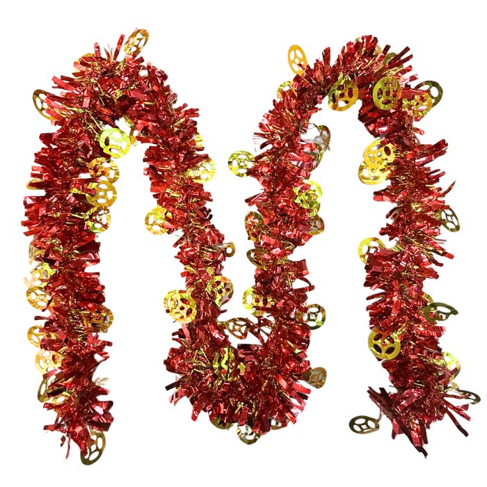 CNY 9cm 2m Metallic Tinsel Gold Coin (Red)