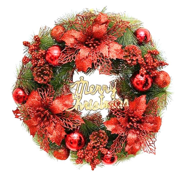 Christmas Glitter Pine Wreath GP21 (Red)