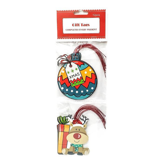 12pc Glitter Christmas Gift Tags 995 (Assorted)