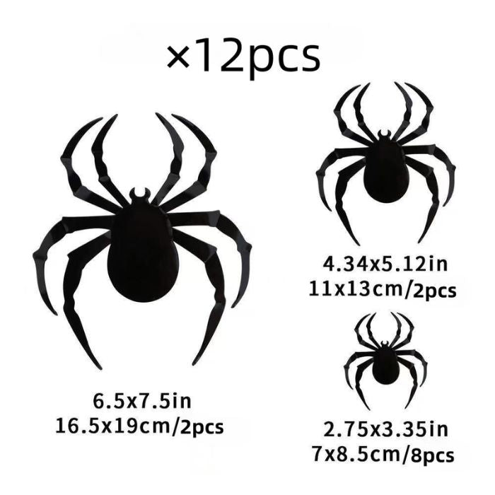 Halloween 3D Assorted Spiders Decoration (12pcs)