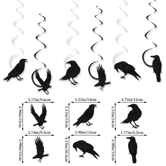 Halloween Spiral Hanging Crows (6pcs)