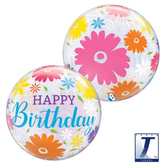 22 Inch Birthday Flowers and Filigree Bubble Balloon JP00010