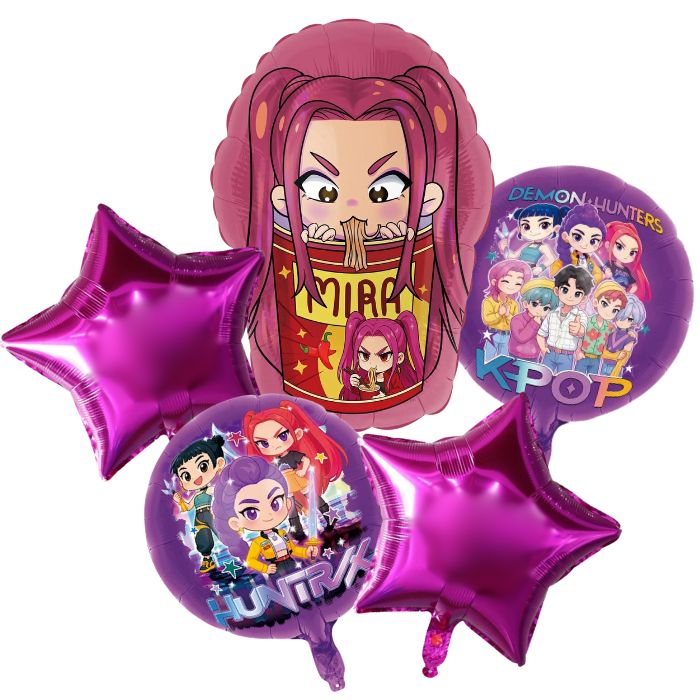 Kpop Demon Hunters Cup Noodle 5pc Foil Balloon Bouquet (Mira)