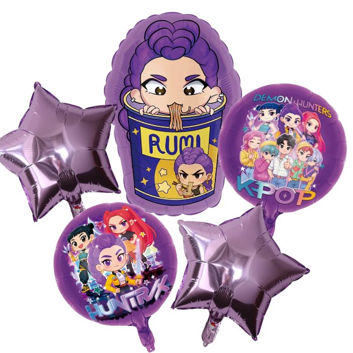Kpop Demon Hunters Cup Noodle 5pc Foil Balloon Bouquet (Rumi)