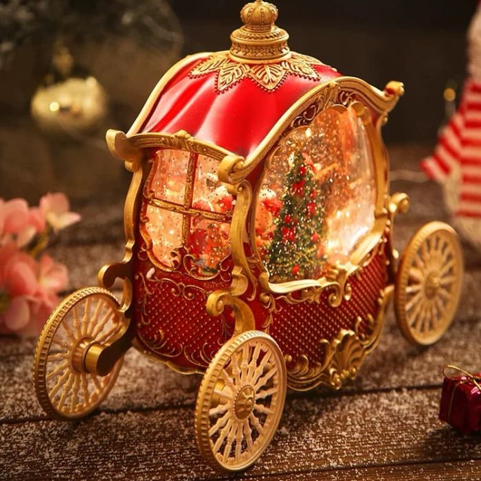 LED Santa Christmas Carriage Glitter Ornament With Music