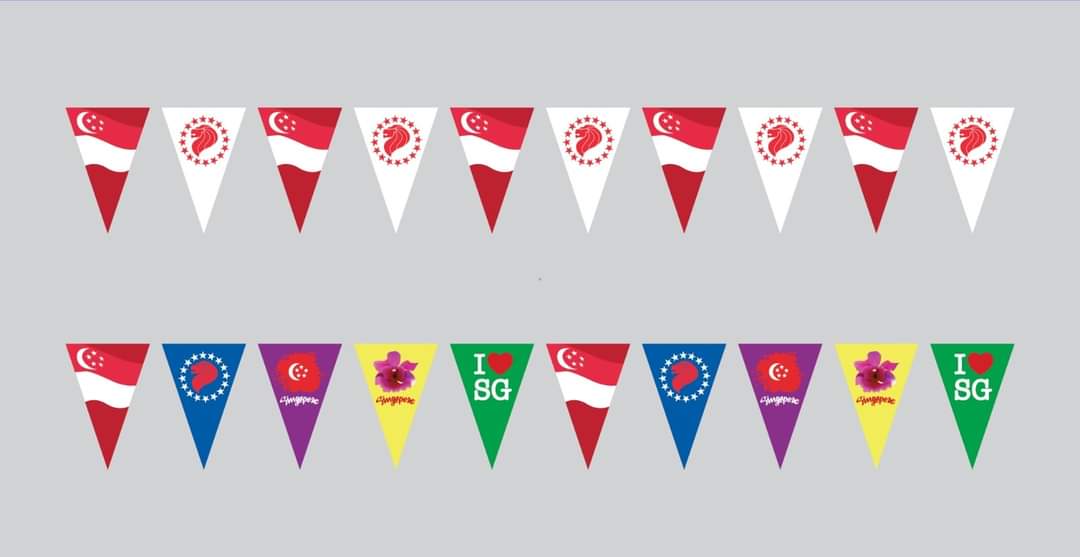 Singapore Triangle Flag Bunting (Red/White)