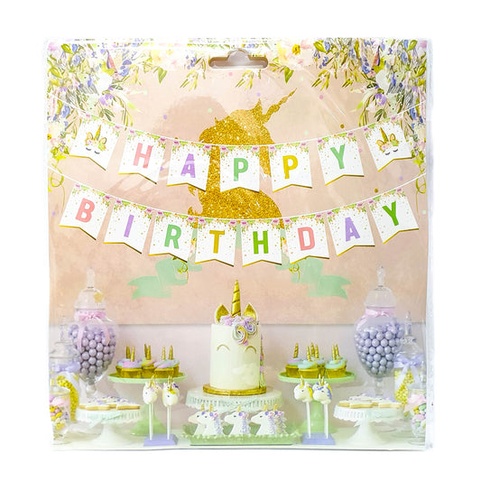 Happy Birthday Unicorn Theme Flag Banner