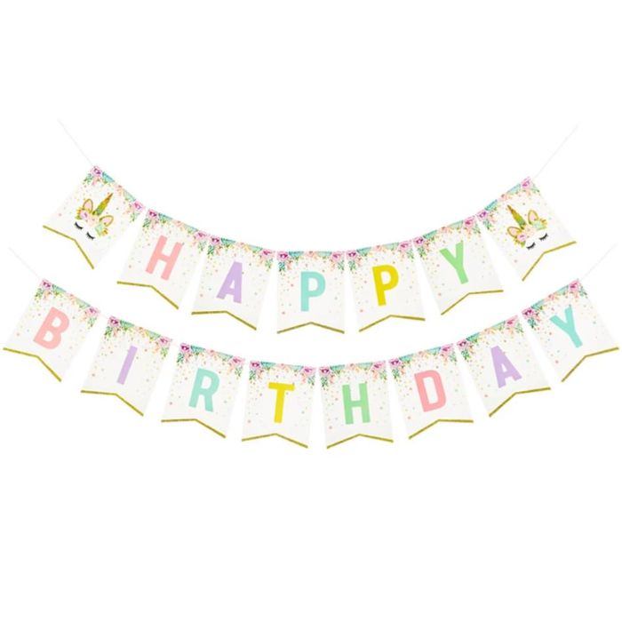 Happy Birthday Unicorn Theme Flag Banner