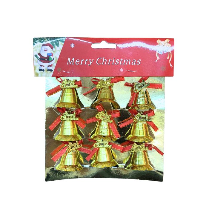 XM 3.5cm Gold Merry Christmas Bells (9pcs)