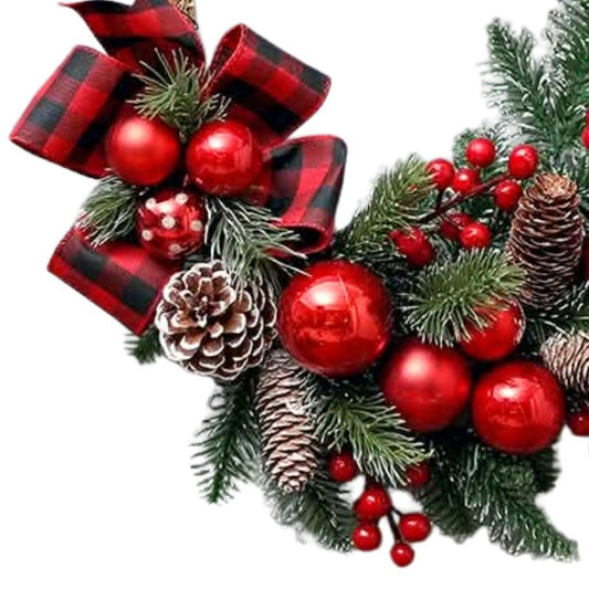 XM 35cm Twine PET Wreath (Checkered Red)