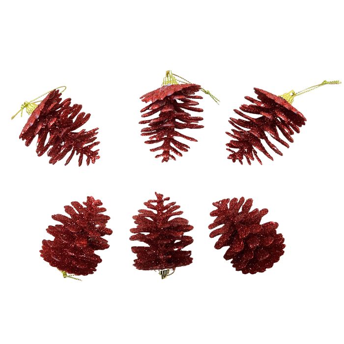 4x6cm Glitter Hanging Pine Cones HS069 (6pcs)