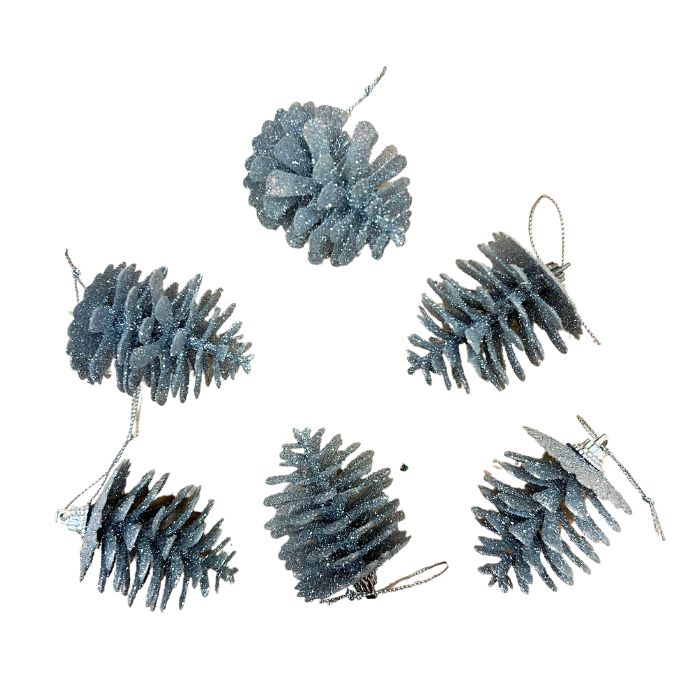 4x6cm Glitter Hanging Pine Cones HS069 (6pcs)