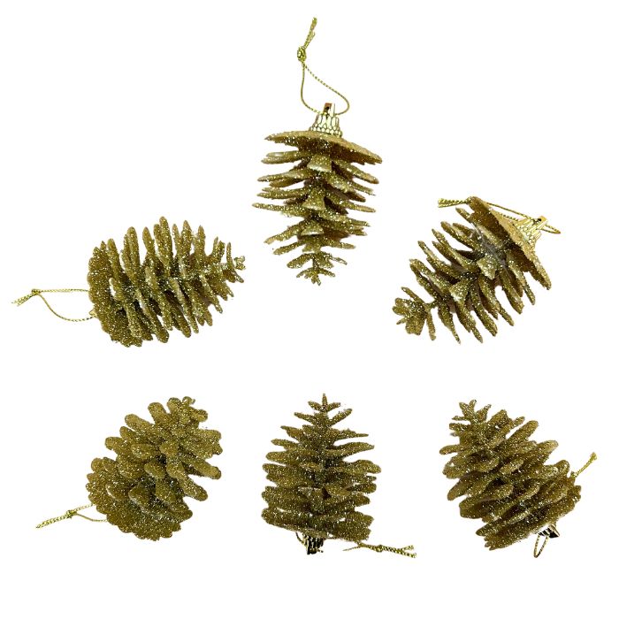 4x6cm Glitter Hanging Pine Cones HS069 (6pcs)