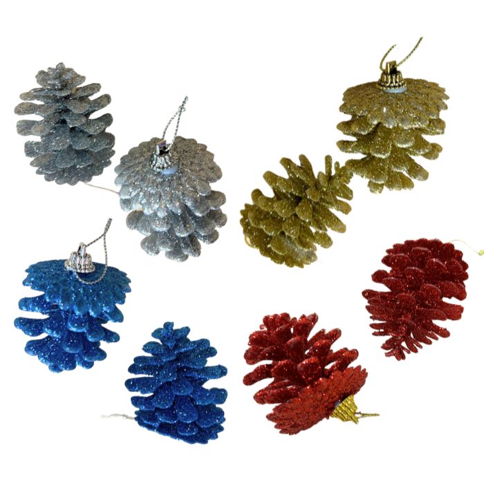 4x6cm Glitter Hanging Pine Cones HS069 (6pcs)