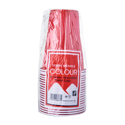 16oz Solid Colour Plastic Cups (20pcs)
