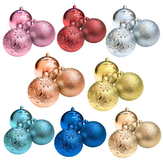 Mixed Glitter Embossed Christmas Ball Set (Assorted)