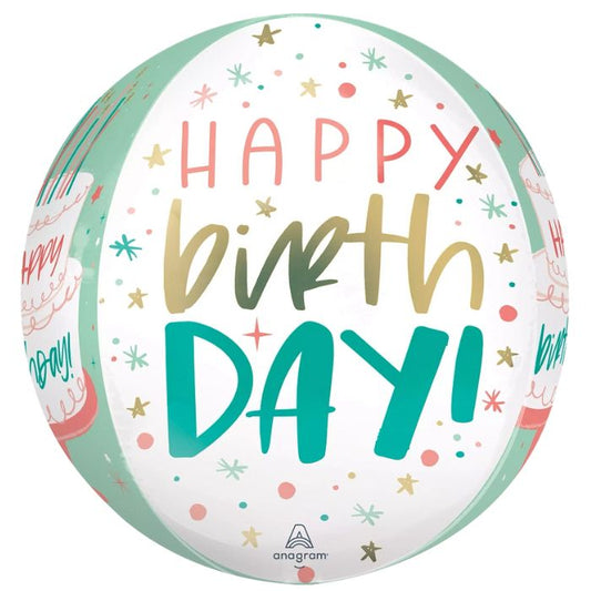 15 Inch Happy Birthday Cake Day Orbz Foil Balloon A42654