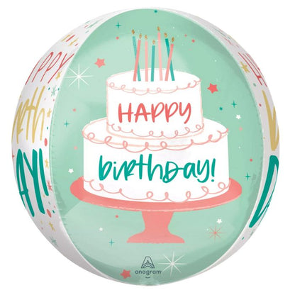 15 Inch Happy Birthday Cake Day Orbz Foil Balloon A42654