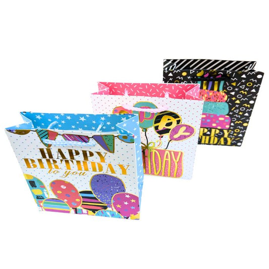 15cm x 14.5cm x 6cm Hotstamp Happy Birthday Paper Bag
