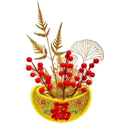 Embroidery Display With Berries and Plants