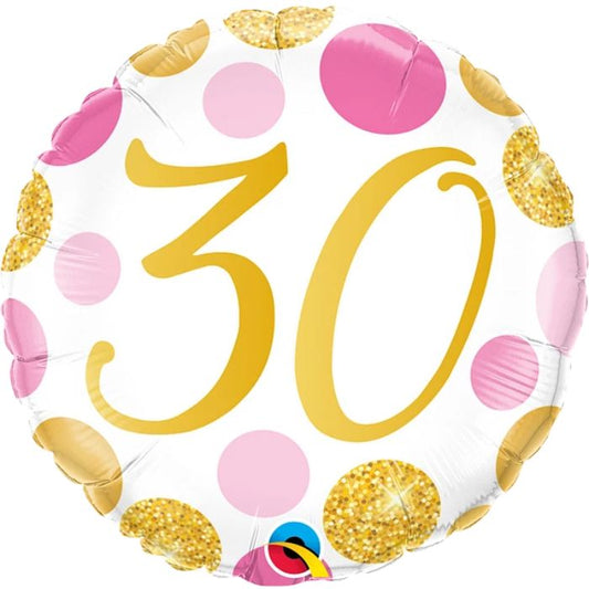 18 Inch Happy 30 Birthday Pink Gold Dots Round Foil Balloon Q88181