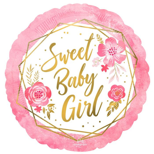 18 Inch Baby Girl Floral Geo Round Foil Balloon A43119