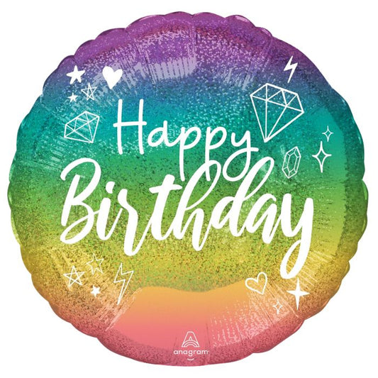18 Inch Hologram Sparkle Bday Round Foil Balloon A4343901