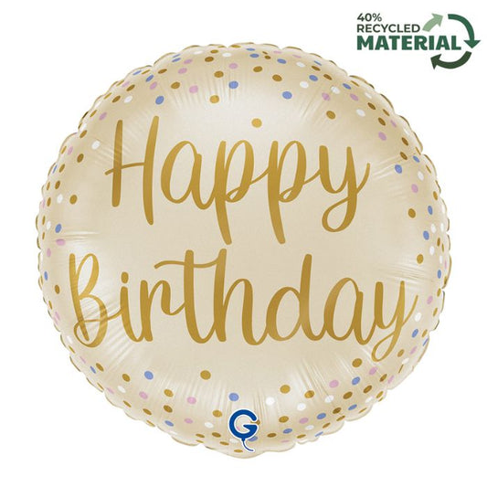 18 Inch Round Cream Happy Birthday Foil Balloon GB78240P