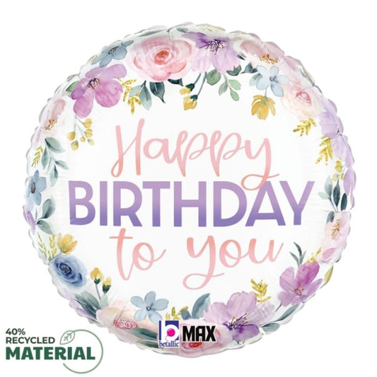 18 Inch Round Floral Watercolor Birthday Foil Balloon BL26530P