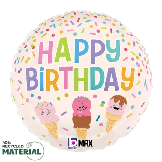 18 Inch Round Happy Birthday Ice Cream Foil Balloon BL226526P