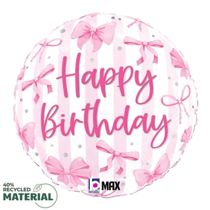18 Inch Round Pretty Pink Bow Birthday Foil Balloon BL26539P
