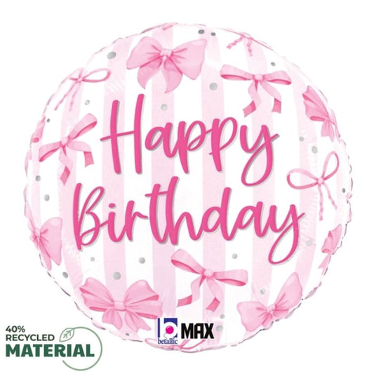 18 Inch Round Pretty Pink Bow Birthday Foil Balloon BL26539P