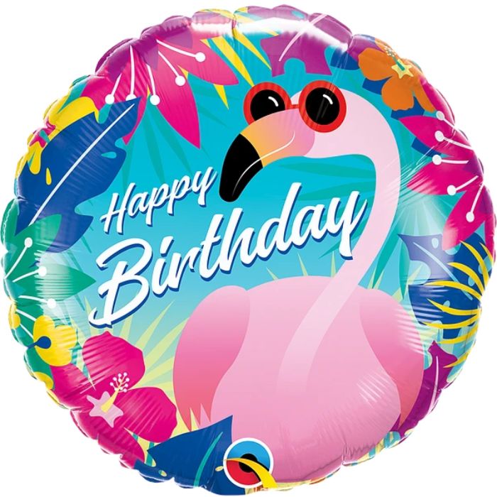 18 Inch Happy Birthday Tropical Flamingo Round Foil Balloon Q10220