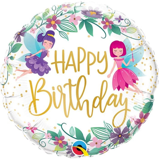 18 Inch Happy Birthday Floral Fairies Round Foil Balloon Q12263