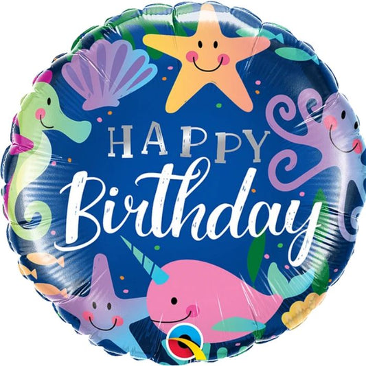 18 Inch Happy Birthday Underwater Sea Round Foil Balloon Q87998
